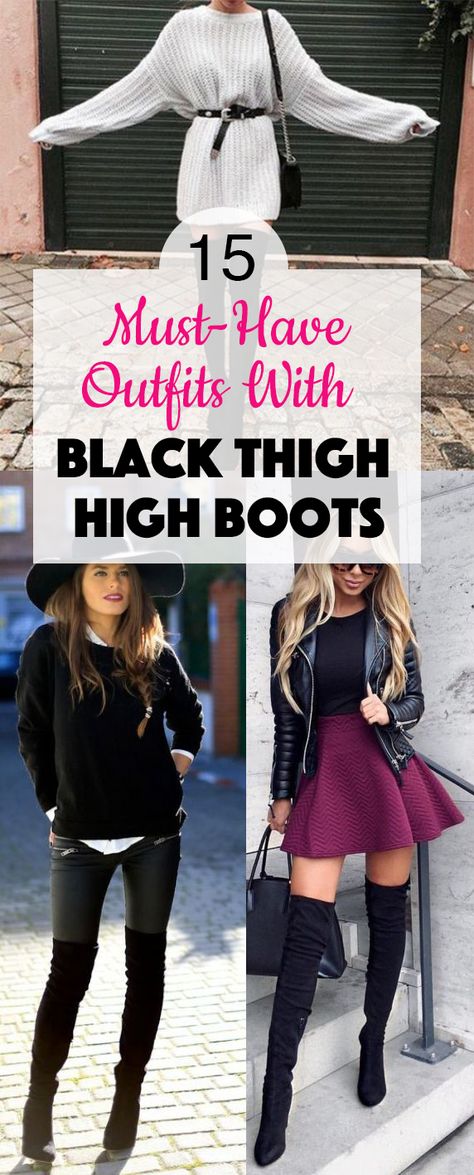 15 Must-Have Outfits With Black Thigh High Boots - Society19 Black Suede Boots Outfit, Thigh High Boots Outfit Winter, Long Black Boots Outfit, Black Thigh High Boots Outfit, Thigh High Boots Outfits, Black Over The Knee Boots Outfit, High Boots Outfit Winter, Black Knee High Boots Outfit, Tall Black Boots Outfit