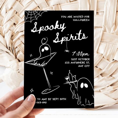 It's time for spooky spirits for a Halloween party! 👻🍸 This hand drawn style scribble Halloween invitation template, will prepare you for a Halloween cocktail party like no other! This Halloween invite set is easy to edit, ready for your upcoming ghouls night out or Halloween drinks. Planning a Halloween gathering just got easier! With these handdrawn style stunning spooky season themed handwritten invitation editable templates. The perfect way to plan a spooky party. This black and white ... Hand Written Invitations, Halloween Cocktail Party, Ghouls Night, Halloween Fiesta, Halloween Invitation Template, Halloween Invite, Halloween Cocktail, Halloween Party Printables, Spooky Party