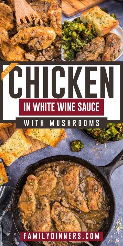 Chicken In White Wine Sauce, Chicken In Wine Sauce, Chicken With Mushroom Sauce, Chicken In White Wine, Chicken In A Skillet, Chicken White Wine Sauce, White Wine Sauce Recipes, Ginger Chicken Recipes, Chicken With Mushroom