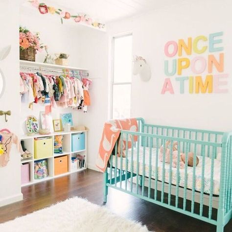 colorful nursery decorations teal and yellow nurseries Pastel Nursery, Adorable Nursery, Baby Sleep Problems, Nursery Colors, Toys Kids, Baby's Room, Nursery Design