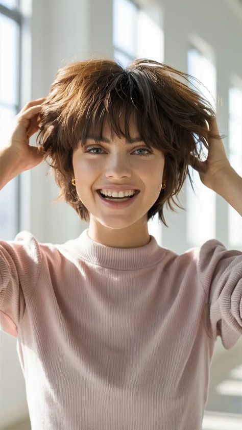 71 Long Bangs Pixie Haircuts: Stylish Ideas for Round Faces, Thick Hair, and Undercut Hairstyles Pixie Cut With Long Bangs, Image Prompts, Short Haircuts With Bangs, Longer Pixie Haircut, Pixie Haircut For Round Faces, Pixie Cut With Bangs, Bangs For Round Face, Edgy Haircuts, Long Pixie Cuts