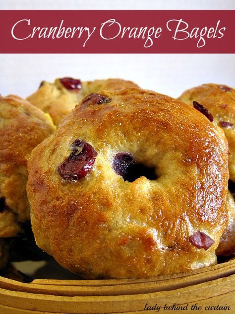 Cranberry Orange Bagels-this is the recipe I used for making bagels today for the first time... http://www.ladybehindthecurtain.com/cranberry-orange-bagels/ Bagel Recipe Easy, Yeast Recipes, Recipes Bread, Yeast Breads, Homemade Bagels, Behind The Curtain, Bagel Recipe, Bread Box, Yeast Bread