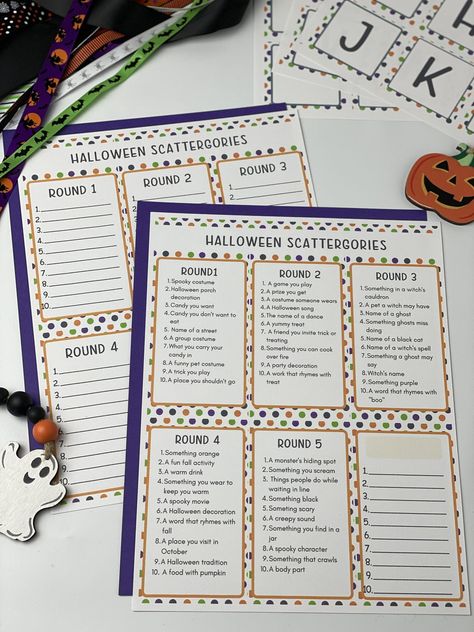 If you are looking for an exciting Halloween party game, we have just what you need! Our Halloween Scattergories game is sure to become your family’s new favorite! Grab yours today! Just download, print, and play. Halloween Scattergories Free Printable, Halloween Family Night Ideas, Halloween Games For Seniors, Fall Scattergories, Halloween Board Games, Halloween Scattergories, Scattergories Lists, Halloween Board Game, Scattergories Game