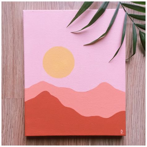 Canvas Aesthetic, Sunrise Art, Small Canvas Paintings, Simple Canvas Paintings, Cute Canvas Paintings, Easy Canvas Art, Seni Cat Air, Cute Paintings, Canvas Painting Diy