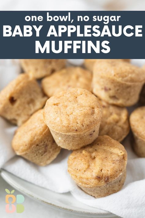 Baby Applesauce Muffins (No Sugar) - Baby Led Bliss Baby Muffin Recipe Led Weaning, No Sugar Muffins For Baby, Blw Muffins Baby Led Weaning, Easy Baby Muffin Recipe, Toddler Applesauce Muffins, Healthy Baby Snacks Homemade, Pumpkin Muffins For Babies, Baby Led Breakfast Ideas, Easy Blw Meals 9 Month Old