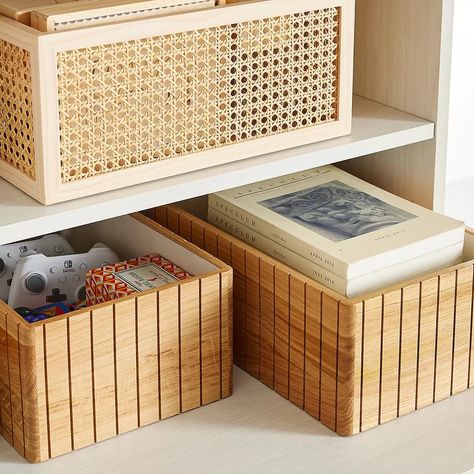 Mcm Storage, Clear Shoe Boxes, Interrior Design, Closet Storage Bins, Shelf Bins, Rattan Cane, Brown House, Decorative Storage Boxes, Bedroom Remodel