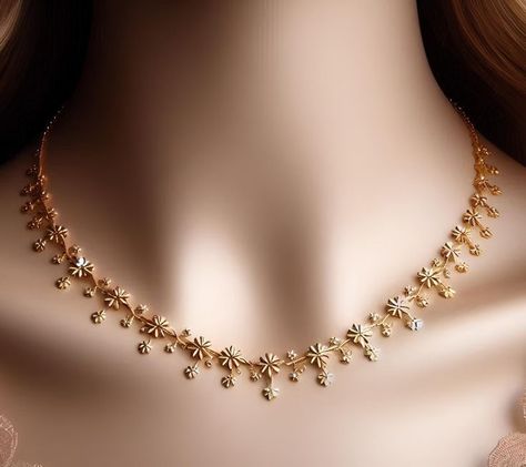 Jwellery Designing Gold Necklace, Fancy Necklace Gold, Gold Design Jewellery Necklaces, Simple Necklace Designs Gold Indian, Necklaces Gold Indian, Aesthetic Necklace Simple, Simple Necklace Gold Indian, Gold Necklace Set Simple, Simple Gold Necklace Designs