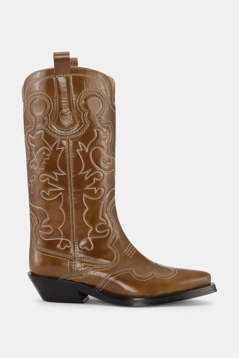 Trouva: Embroidered Western Boot Botas Western, Dr Shoes, Embroidered Boots, Cuban Heels, Leather Western Boots, Embroidered Leather, French Women, Goat Leather, Tiger's Eye