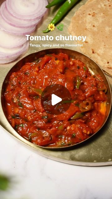 Neha 🥢 Food blogger on Instagram: "Tomato chutney 🍅  Red tomatoes, ghee, mustard seeds, green chilies, salt, red chili powder, jaggery or sugar, fenugreek leaves 🍃   Store in airtight container for 4-5 day!!  But it won’t stay that much as it’s so addictive 🙈  Enjoy it with some paratha, thepla, rice or as sandwich spread.  #tamatar #chutney #vegetarianrecipe #culinarychaser  [chutney, Indian recipe, condiments, viral tomato chutney]" Red Tomato Chutney Recipe, Tamatar Chutney, Garlic Meals, Tomato Chutney Recipes, South Indian Tomato Chutney, Spicy Tomato Chutney, Tomato Chutney Recipe, Vegetarian Sides, Fenugreek Leaves