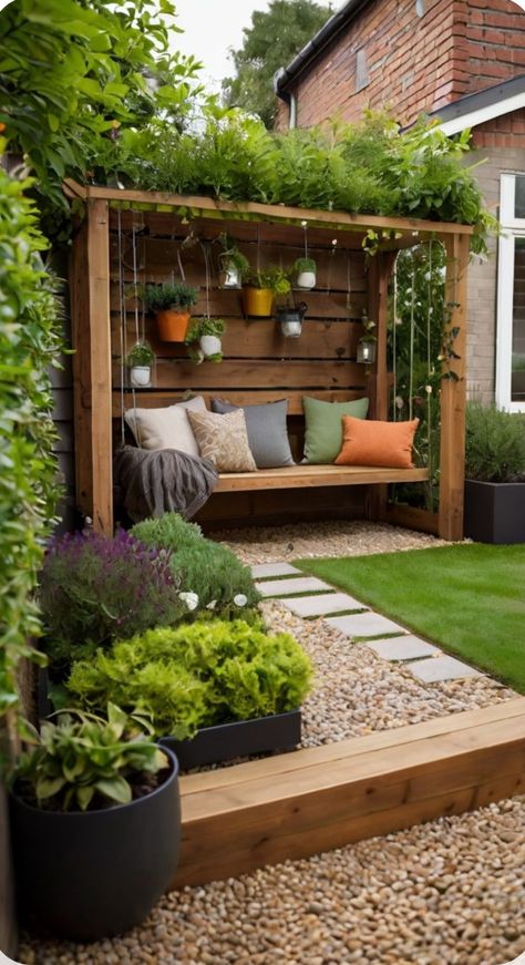 Small Garden With Patio Ideas, Garden Terrace Diy, Small House Yard Ideas, Small Garden Plants Ideas, Small Home Garden Ideas Outdoor, Small Garden Pergola Ideas Uk, House With Small Garden, Small Garden Kitchen Outdoor, Pergola Ideas Small Garden Pergola Ideas