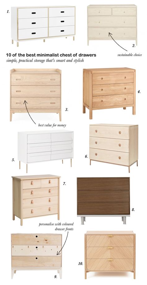 10 of the best minimalist chest of drawer Aesthetic Drawer Ideas, Chest Ideas Bedroom, Chest Of Drawers Small Bedroom, Wooden Drawer Design, Small Bedroom Drawers Ideas, Wooden Drawers Bedroom, Minimalist Dresser Bedroom, Drawer For Bedroom, Japandi Chest Of Drawers