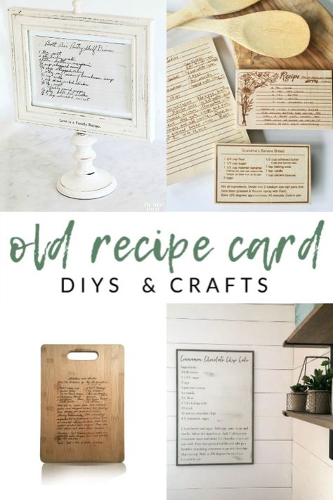 Old Recipe Card DIYs and Crafts - Preserve family recipe cards with these meaningful kitchen projects that serve as a daily reminder of special family memories. #recipecards #familyrecipes Old Recipe Cards Display, Displaying Old Recipes, Recipe Transfer Ideas, Recipe Board Diy, Recipe Memory Ideas, Recipe Plates Diy, Ways To Display Recipes, Recipe Card Framed, Recipe Kitchen Decor