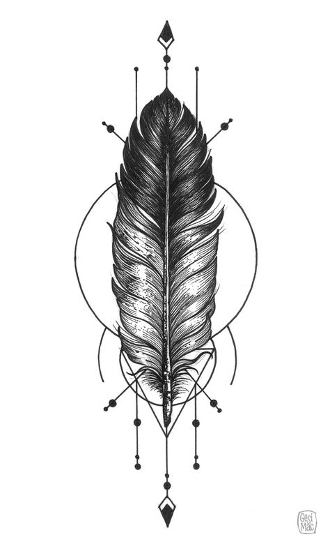 #feather #tattoo #black&white #geometric #drawing Native American Feather Tattoo, White Feather Tattoos, Feather Tattoo For Men, Feather Arrow Tattoo, Geometric Shape Tattoo, Feather Tattoo Black, Indian Skull Tattoos, Indian Feather Tattoos, Tattoo Ideas Males