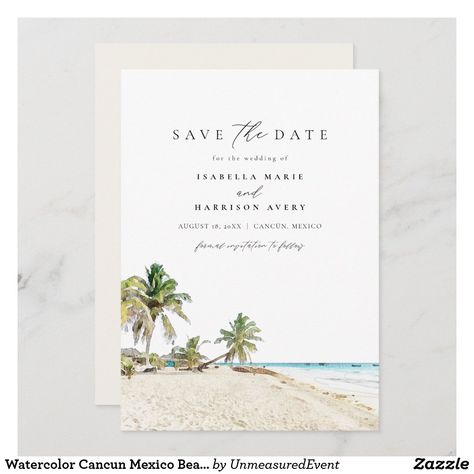 Cancun Mexico Beaches, Save The Date Watercolor, Beach Save The Date, Mexico Gift, Destination Wedding Ideas, Cancun Wedding, Mexico Beach, Date Invitation, Beach Watercolor