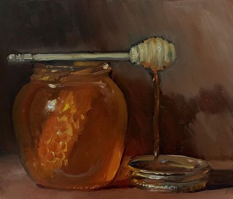 Motivating Art, Honey Painting, Tin Fish, Honey Jars, Honey Oil, Oil Painting Inspiration, Honey Dipper, Beaded Bookmarks, Playlist Covers