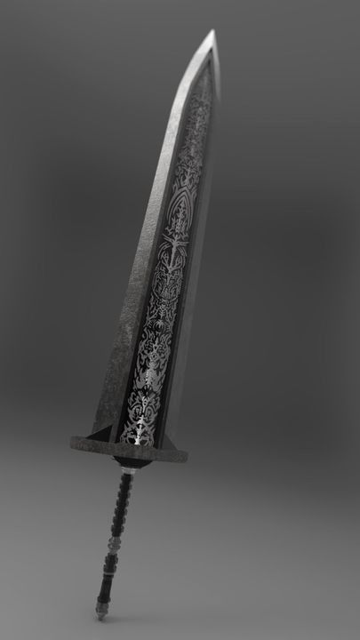 Broad Swordsman, Fantasy Greatsword Design, Oversized Fantasy Swords, Greatsword Aesthetic, Cursed Greatsword, Scimitar Aesthetic, Black Greatsword, Giant Swords Fantasy, Greatsword Dnd