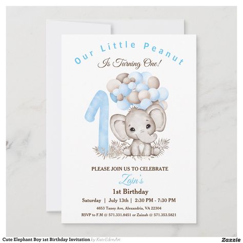 Create your own Invitation | Zazzle Elephant Birthday Party Boy, 1st Birthday Elephant Theme, First Birthday Invitation Cards, Elephant Birthday Party, Elephant First Birthday, Baby Birthday Invitations, Baby Boy 1st Birthday Party, First Birthday Cards, Bday Invitations