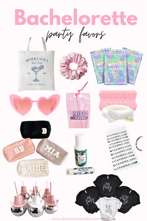 These cute bachelorette party favors are all so much fun and so easy to do! Your guests are going to absolutely love these. Bachelorette Welcome Bags Party Favors, Bachelorette Party Favor Ideas, Bachelorette Favor Ideas, Bachelorette Party Gifts For Guests, Bachelorette Party Bags Favors, Bachelorette Giveaways, Diy Bachelorette Party Favors, Bachelorette Party Favors Bags, Bachelorette Party Favors Diy