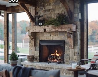 Pergola Fireplace, Wood Beam Fireplace, Beam Fireplace, Rustic Industrial Lighting, Cottage Fireplace, Reclaimed Wood Beams, Cottage Floor Plans, Wood Beam, Cabin House Plans