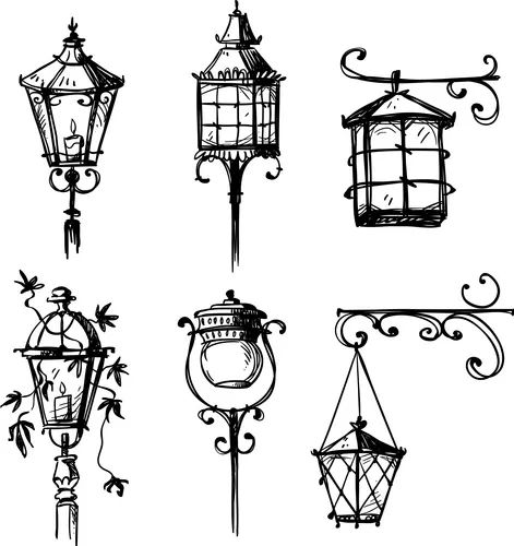 Street decorative lantern isolated on a white Vector Image Lantern Drawing Simple, Vintage Street Lamp, Lantern Drawing, Lantern Tattoo, Lantern Art, Arte Doodle, Lamp Lantern, Pen Art Drawings, Architecture Drawing Art