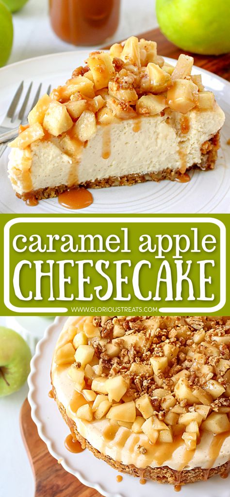 Caramel Apple Cheesecake Recipes, Apple Cheesecake Recipes, Thanksgiving Cheesecake, Dessert Fall, Cinnamon Cheesecake, Cheescake Recipe, Cheesecake Toppings, Caramel Apple Cheesecake, Apple Cheesecake