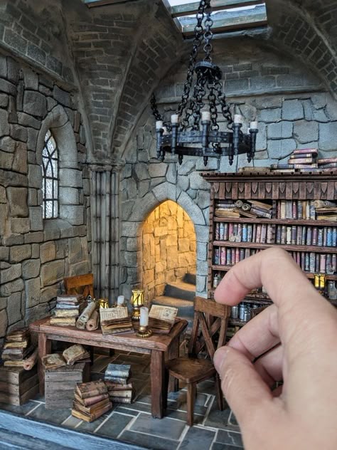 by Tamar Cohen Doll House Castle, Witchy Miniatures, Medieval Diorama, Castle Basement, Castle Diorama, Castle Miniature, Miniature Castle, Castle Dollhouse, Dollhouse Miniatures Rooms