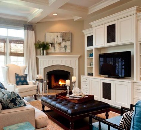 Are you looking for some amazing ideas for your new corner fireplace? Explore the top 20+   best corner fireplace designs featuring luxury angled interior ideas and inspiration. #cornerfireplacedecor #cornerfireplacelivingroom #cornerfireplacestonerustic #cornerfireplacelivingroomwithtv #cornerfireplacelayoutopenconcept #cornerfireplaceideasfarmhouse Corner Fireplace Living Room, Furniture Placement Living Room, Fireplace Furniture, Furnitur Ruang Keluarga, Pulte Homes, Living Room Layout, Living Room Furniture Layout, Sala Grande, Living Room Furniture Arrangement