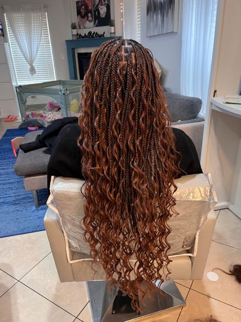 Auburn Hair Braids, Auburn Goddess Braids, Copper Goddess Braids, Light Brown Goddess Braids, Brown Goddess Braids, Blonde Knotless Box Braids, Ginger Boho Braids, Hair Bun Ideas, Blonde Knotless