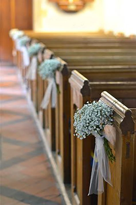 Beautiful And Breathtaking Church Wedding Decorations ❤ See more: http://www.weddingforward.com/church-wedding-decorations/ #weddings Church Pew Decorations, Wedding Pew Decorations, Wedding Church Aisle, Pew Flowers, Gold Wedding Flowers, Wedding Church Decor, Pew Decorations, Wedding Pews, Church Wedding Flowers