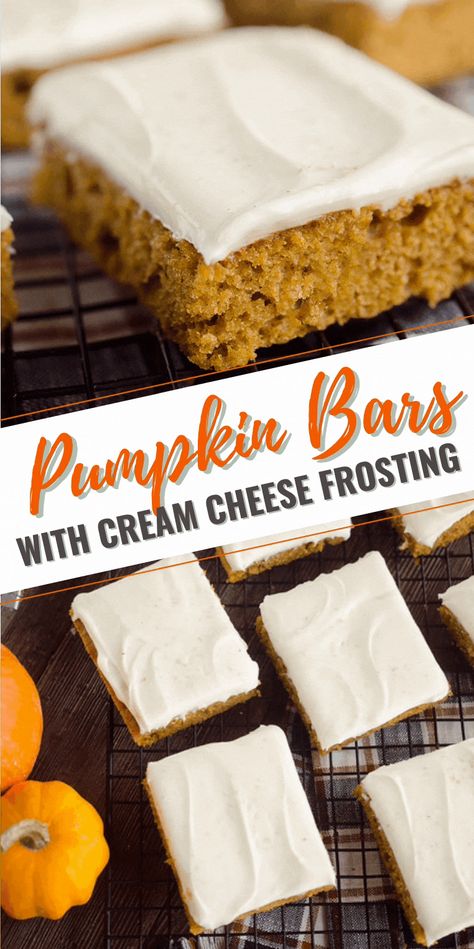 Fall Dessert Recipes Pumpkin, Pumpkin Cream Cheese Bars, Pumpkin Bars With Cream Cheese, Bars With Cream Cheese Frosting, Bars With Cream Cheese, Cheese Bars, Cream Cheese Bars, Pumpkin Cream Cheese, Fall Baking Recipes