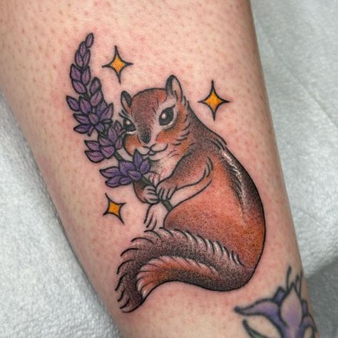 chipmunk with lupine for heather! ❤️thank you so so much for all your trust and fun ideas! 💖 made with love @tenderhearttattoo… | Instagram Traditional Squirrel Tattoo, Chipmunk Tattoo, Skunk Tattoo, General Tattoo, Squirrel Tattoo, Heck Yeah, April 29, Chipmunks, Fun Ideas