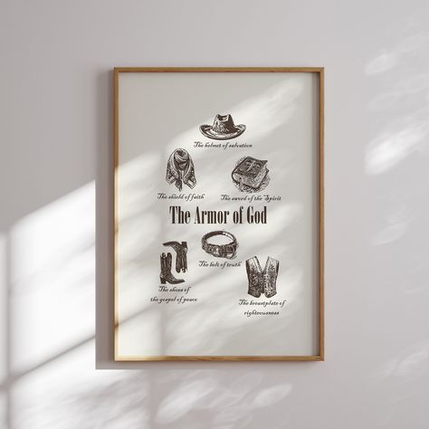 Vintage Western The armor of God Christian wall decor, Modern Christian Artwork, Christian religious gift, Prayer Room Wild West decor Faith Based Home Decor, Christian Artwork Modern, Western Minimalist Decor, Christian Gifts For Him, Wild West Decor, Christian Room Decor, Christian Gift Shop, The Armor Of God, Christian Graphics