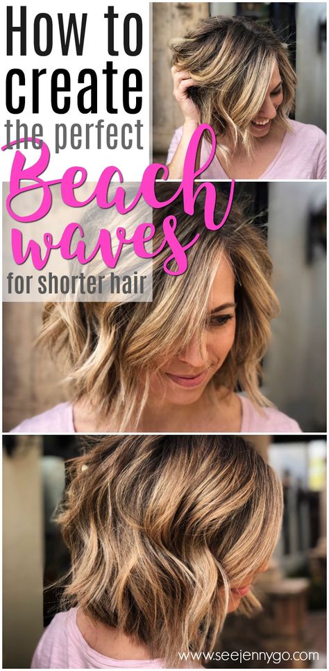 Create the perfect beauty waves for shorter to medium length hair. Hair tutorials on beach waves. Now anyone can create beauty waves at home #hair #beachy #waves #curl #diy #shorthair #mediumhair #howto #beauty #hairstyle Messy Beach Hair, Waves For Short Hair, Easy Beach Waves, Beach Waves For Short Hair, Perfect Beach Waves, Balayage Straight, Kort Bob, Beachy Waves Hair, Short Hair Waves