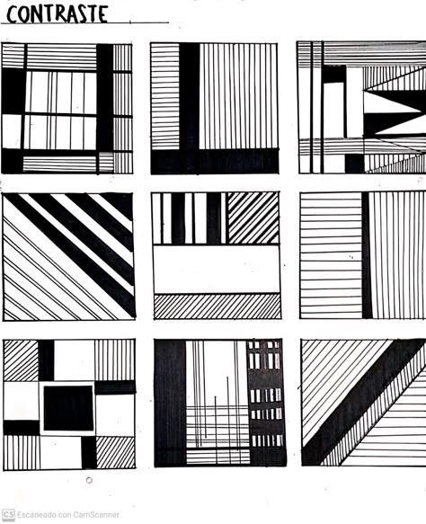 Grid Organization Architecture, Line Composition Design, Contrast Principle Of Design, Principles Of Design Contrast, Elements Of Art Space, Point Line Plane, Line Art Projects, Line Composition, Basic Art Techniques