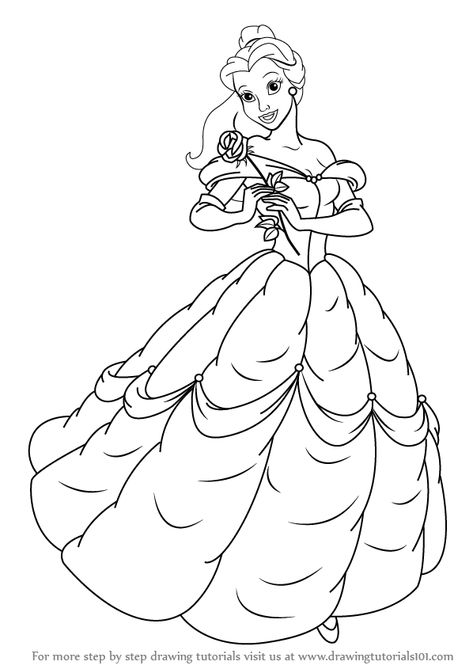 Belle Drawing Easy, Princess Belle Drawing, Beauty And The Beast Coloring, Belle Drawing, Bella Princess, Beauty And The Beast Drawing, Belle Coloring Pages, Rose Coloring Pages, Avengers Coloring