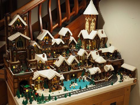 Lego Christmas Village - Full View | Lego Christmas Holiday … | Flickr Lego Christmas Village, Harry Potter Advent Calendar, Lego Winter Village, Lego Village, Lego Winter, Construction Lego, Lego Christmas, Lego Display, Amazing Lego Creations