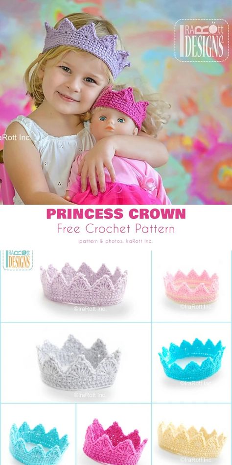 Crochet Princess Crown Free, Crochet Newborn Crown Free Pattern, Crochet Crown Headband Free Pattern, Easy Crochet Crown Pattern Free, Crochet Princess Crown, Crocheted Crown Pattern Free, Crochet Crown Patterns Free, Crochet Baby Crown, Crochet Baby Crown Free Pattern