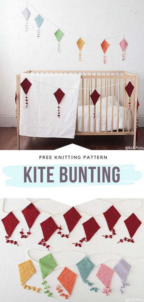 Kite Bunting Free Knitting Pattern Knitted Bunting, Easy Baby Knitting Patterns, Heirloom Baby Blankets, Bunting Pattern, Felt Bunting, Bunting Diy, Leftover Yarn, Nursery Bunting, New Year's Party