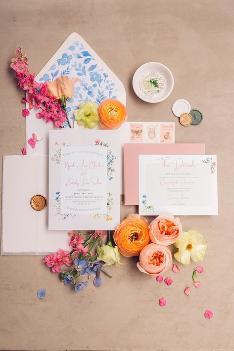 Eddy Nicole Wedding – Cirque91: Wedding Photo Video Colorful Wedding Save The Dates, Modern Colorful Wedding Signage, Wedding Colorful Theme, Spring Into Love Bridal Shower Theme, Different Wedding Colors, Colorful Wedding Details, Spring Wedding Colorful, Bright Garden Wedding, Colourful Pastel Wedding