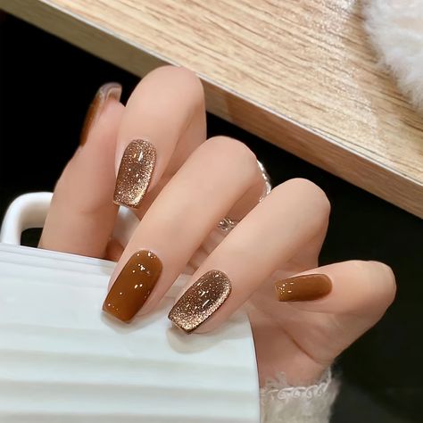 Hurtigere fragt. Bedre service Square Nail Art, Nails Medium Square, Brown Cat Eye, Oval Shaped Nails, Square Nail, Caramel Coffee, Nails Medium, Cat Eye Nails, Brown Cat