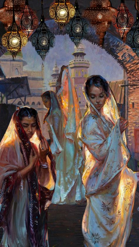 Ancient India Fantasy Art, Desi Fantasy Art, Desi Painting Aesthetic, Indian Old Paintings, South Asian Art Wallpaper, South Asian Paintings, South Asian Art Modern, Classical Indian Art, South Asian Fantasy Art