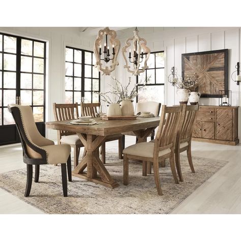 Gracie Oaks Jessamine Dining Table & Reviews | Wayfair Light Brown Table, Unique Home Interior, Rectangular Dining Room Table, Round Dining Room Sets, Dining Room Decoration, Round Dining Room, Dining Set With Bench, Casual Dining Rooms, Trestle Dining Tables