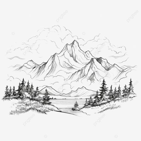 nature mountain line art How To Draw A Mountain, Mountain Sketch Simple, Mountain Scenery Drawing, Mountain Range Drawing, Mountain Drawings, Mountain Landscape Drawing, Mountain Line Art, Drawing Mountains, Mountains Illustration