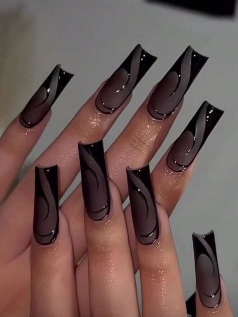 Gothic Square Nails, Jelly Black Nails, Dark Color Nails, Black Almond Nails, Nail Shapes Square, Summer Acrylic, Matte Black Nails, Weak Nails, Black Acrylic Nails