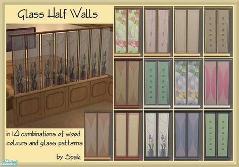 Spaik's Glass Half Walls Set Glass Divider, Panel Divider, House Flippers, Half Walls, Retro Room, Glass Walls, Glass Partition, Sims 4 Cc Packs, Divider Wall