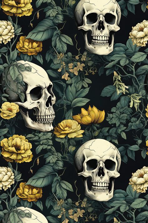 Scary Wallpaper Dark, Floral Skull Wallpaper, Skull Pattern Wallpaper, Scary Halloween Art, Calavera Halloween, Skull Background, Repeatable Pattern, Bob Marley Painting, Tumbler Pattern