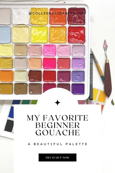 Image is a HIMI gouache palette showing warm colors surrounded by swatches and art supplies. Gouache Color Palette, Gouache Palette, Gouache Ideas, Gouache Color, Acrylic Gouache, Art Color, Found On Amazon, Color Charts, Color Chart