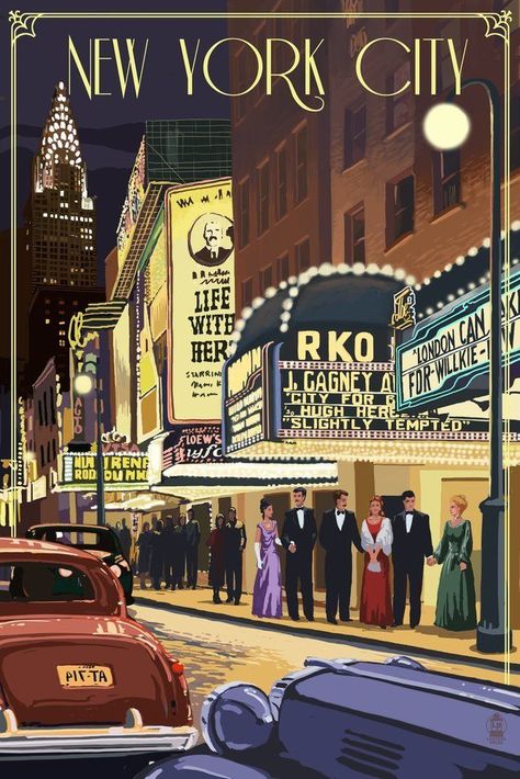 Theater Scene, Arte Jazz, New York Theater, Affiches D'art Déco, Theatre Scene, New Yorker Covers, Deco Poster, City New York, Print Wall Decor