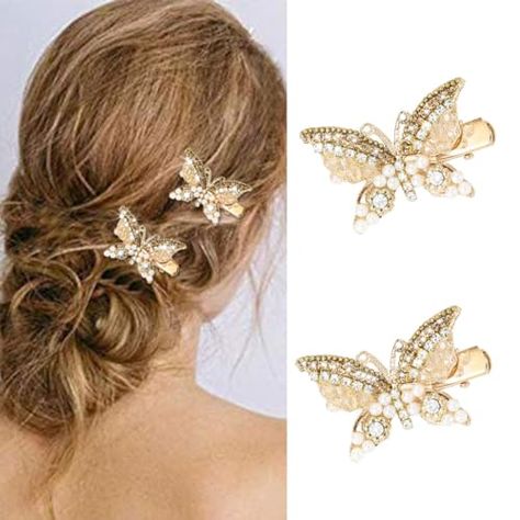 Ethereal Hairstyles, Hair Clips Gold, Butterfly Hairstyle, Iridescent Summer, Butterfly Hair Accessories, Elf Ear, Butterfly Hair Clips, Glitter Butterfly, Bobby Pin Hairstyles