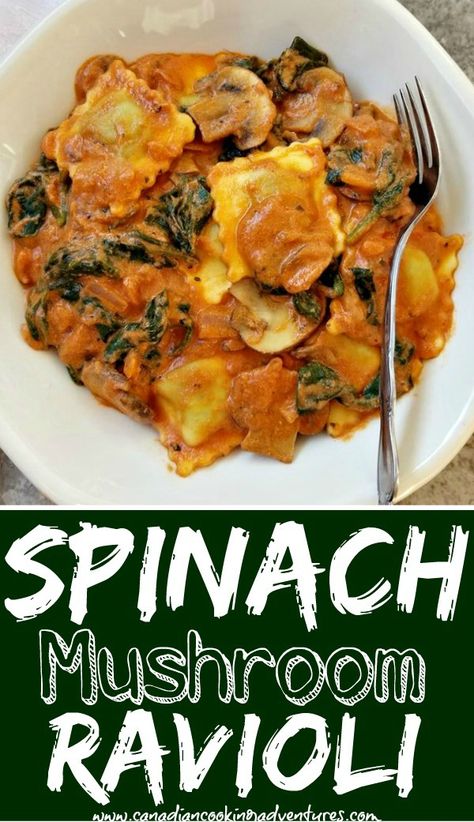 This Spinach Mushroom Ravioli is elegant and an romantic dinner option for just about any night of the week. #homemade #cheese #ravioli #mushrooms #stuffed #spinach Mushroom Ravioli With Spinach, Spinach Stuffed Ravioli, Spinach And Cheese Ravioli, Mushrooms Stuffed, Pasta Tomato, Spinach And Mushroom, Mushroom Ravioli, Mushroom Spinach, Tomato Spinach